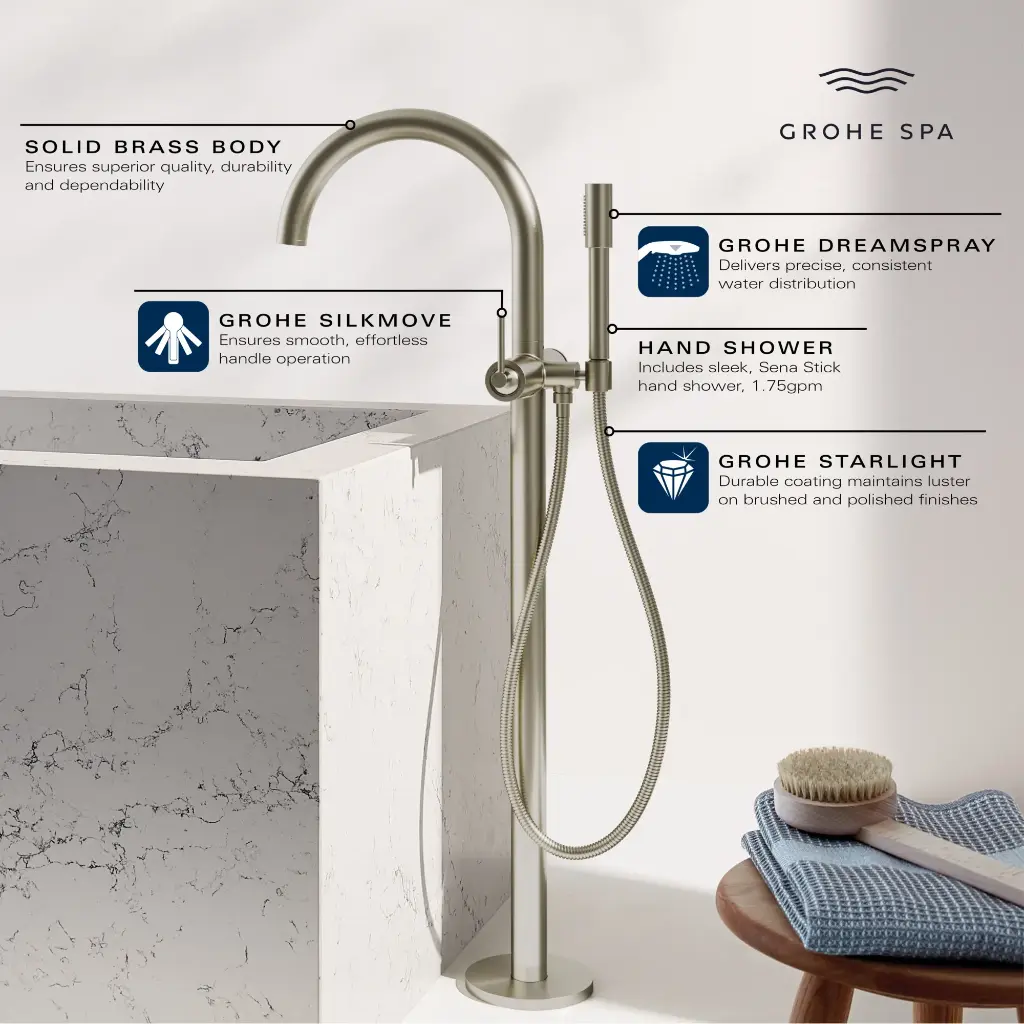 Grohe 24368En0 Atrio New One Hand Mixer Bath Freestanding Brushed Nickel