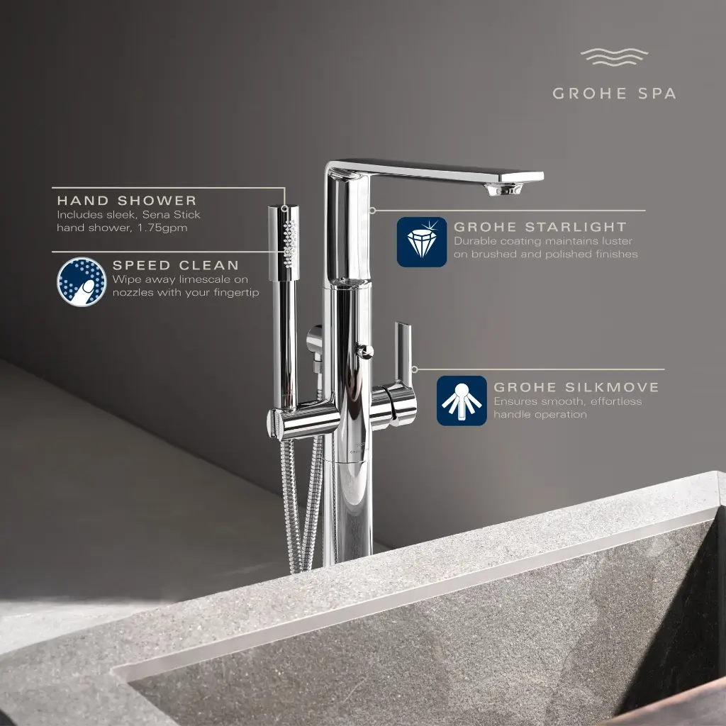 Grohe 25222Gn1 Single Handle Freestanding Tub Faucet With 1.75 Gpm Hand Shower Brushed Cool Sunrise