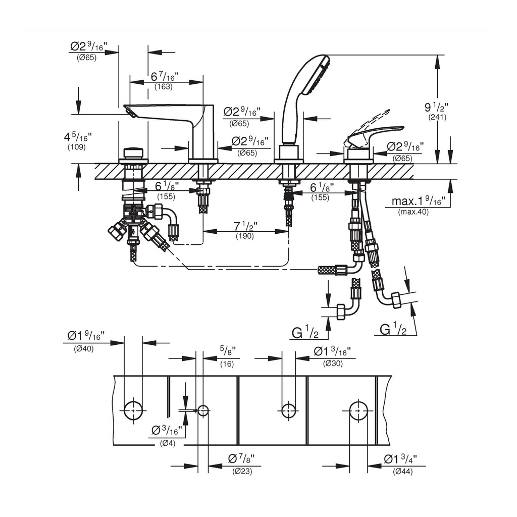 Grohe 25245EN3 Eurosmart Ohm Bath 4-H Grohe Brushed Nickel