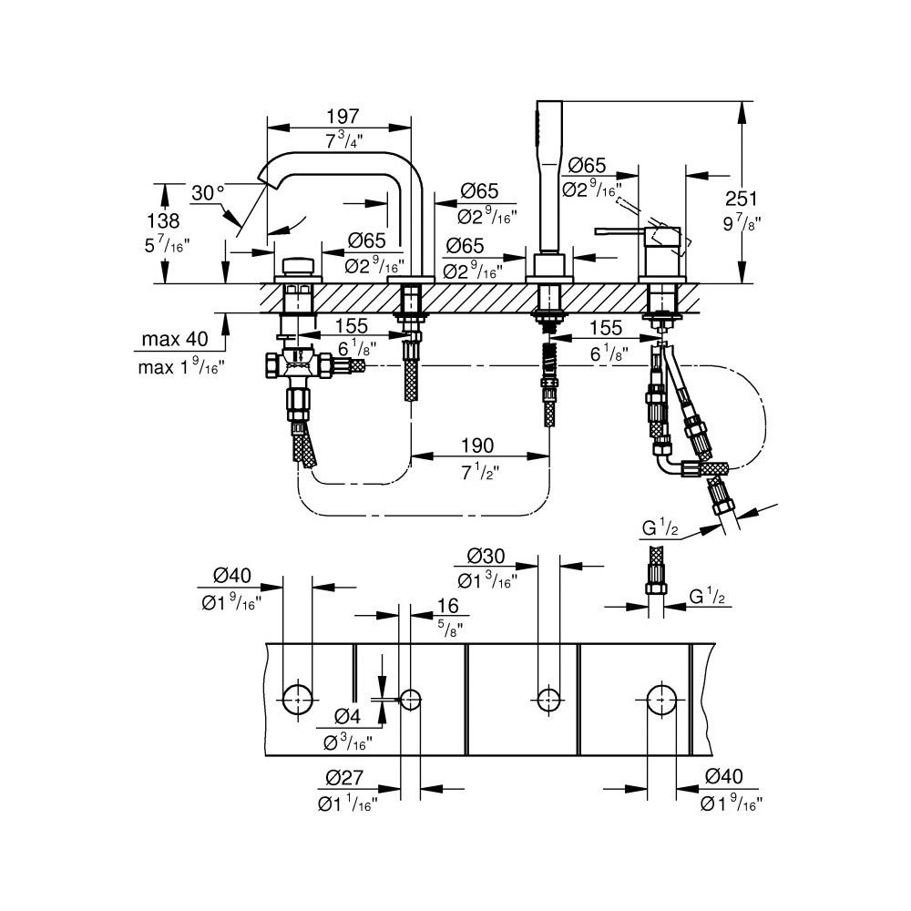 Grohe 19578GNA Essence Four Hole Bathtub Faucet with Handshower Brushed Cool Sunrise 3