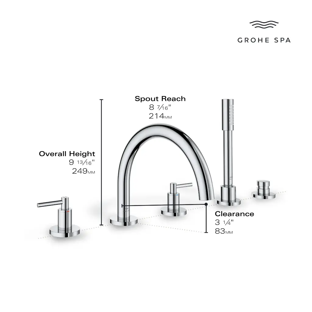 Grohe 25274000 5-Hole 2-Handle Deck Mount Roman Tub Faucet With 1.75 Gpm Hand Shower Chrome