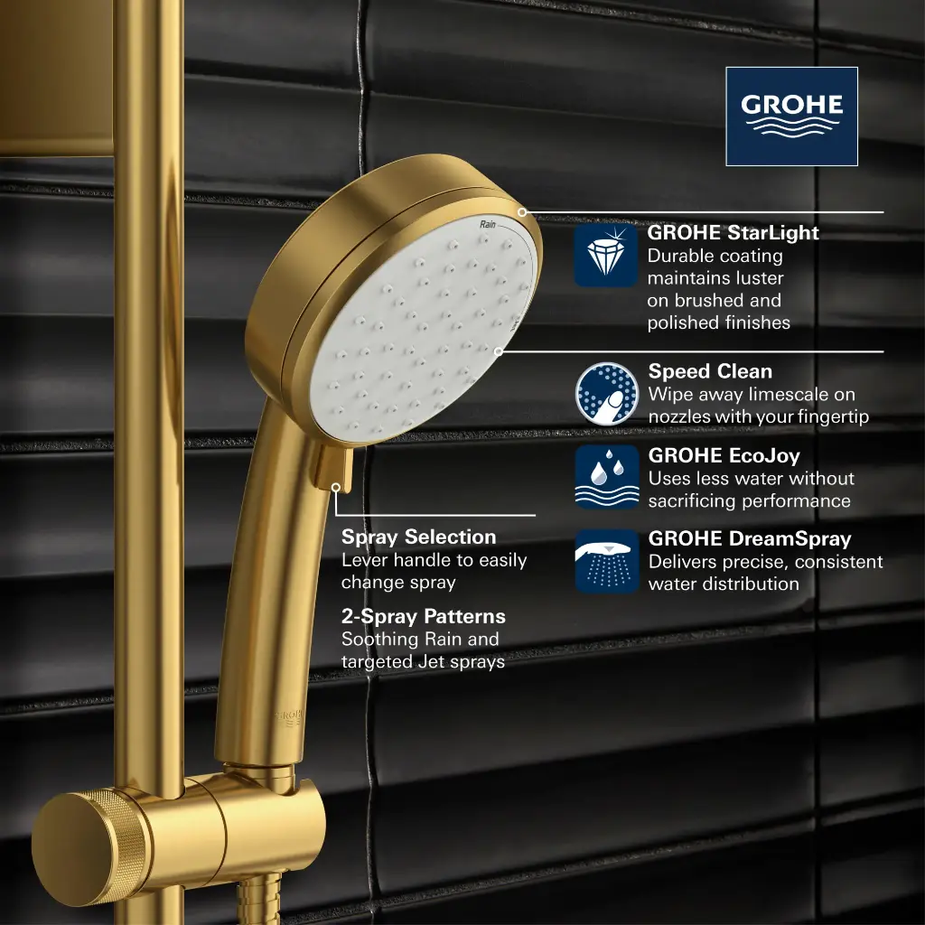Grohe 26046GN2 100 Hand Shower 2 Sprays 6.6 L/Min (1.75 Gpm) Brushed Cool Sunrise