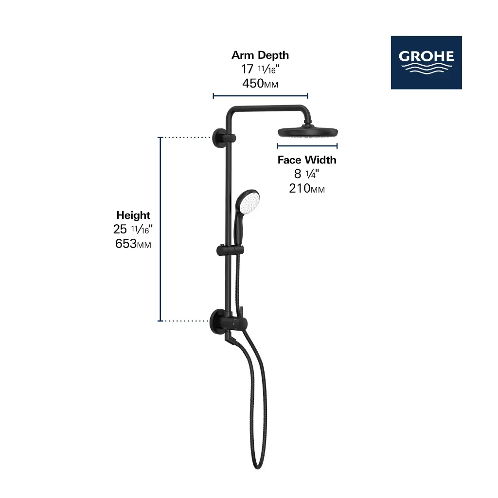 Grohe 261232431 25" Tempesta Shower System 6.6 L/Min (1.75 Gpm) Matte Black