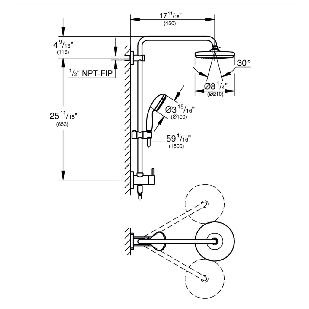 Grohe 26123Gn1 25" Tempesta Shower System 6.6 L/Min (1.75 Gpm) Brushed Cool Sunrise