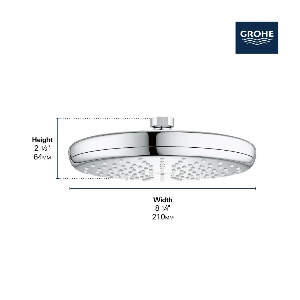 Grohe 264092430 210 Shower Head 8" 1 Spray 6.6 L/Min (1.75 Gpm) Matte Black