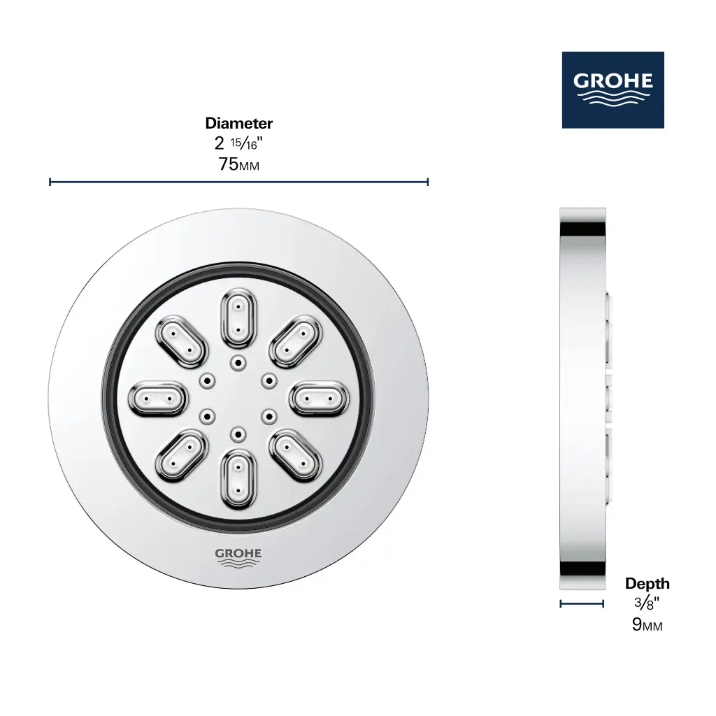 Grohe 26744000 Rsh Aqua Body Spray, Round Grohe Chrome - USE NEW CODE 26844000