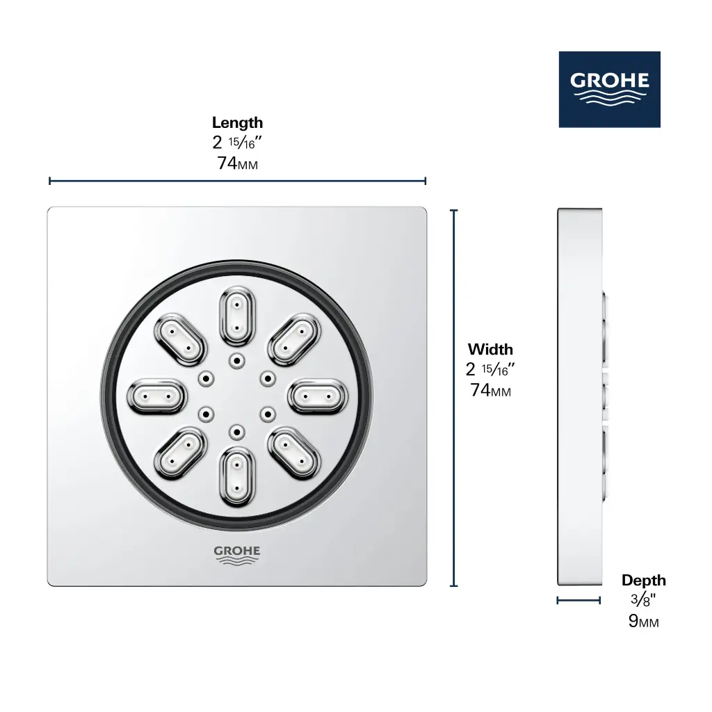 Grohe 26745000 Rainshower Aqua Body Spray, Square Grohe Chrome