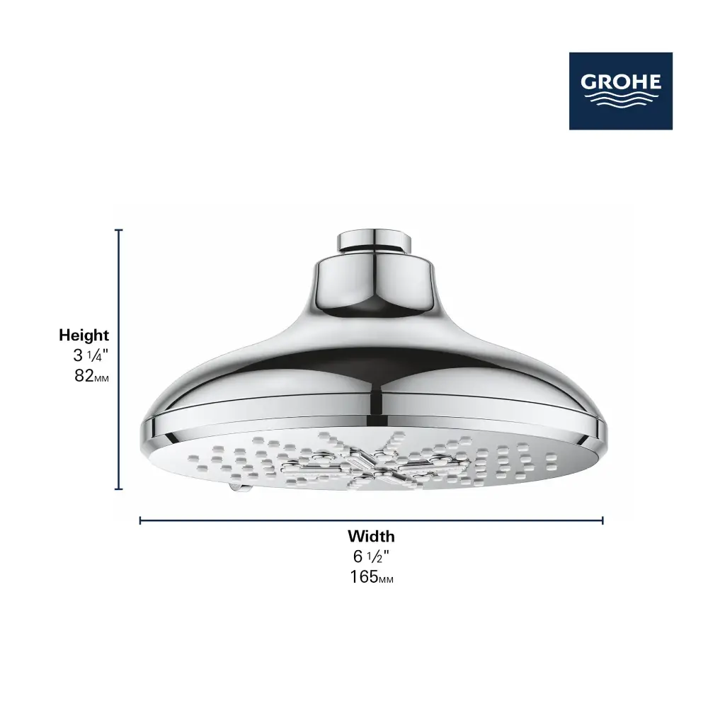 Grohe 26789EN0 Shower Head 6-1/2" 3 Sprays 1.75Gpm Brushed Nickel