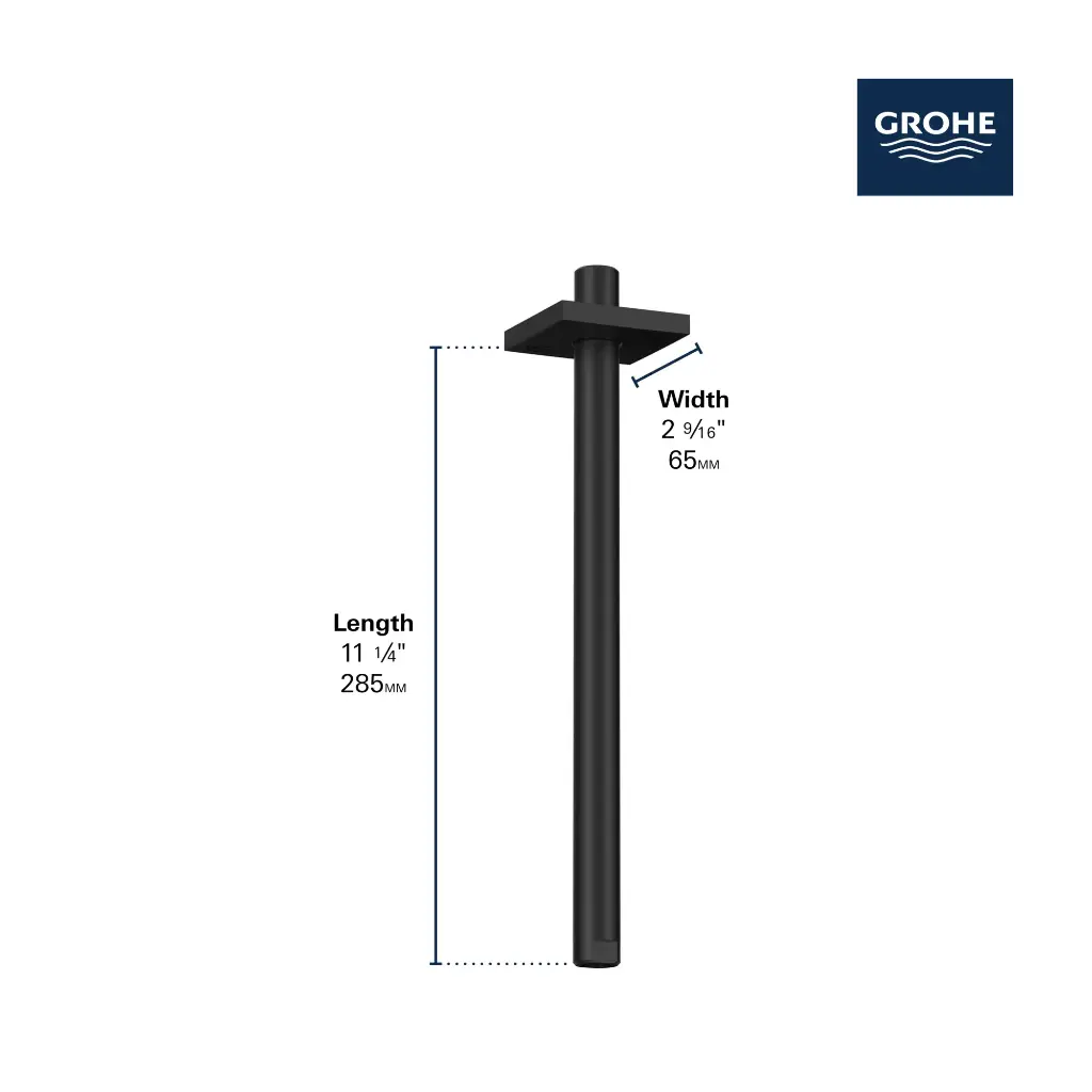 Grohe 274872430 12" Ceiling Shower Arm With Square Flange Matte Black