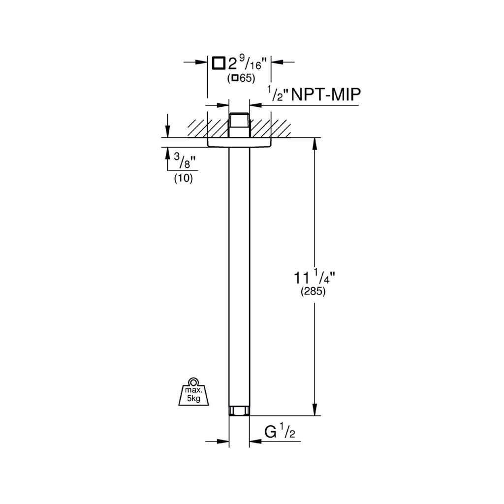 Grohe 274872430 12" Ceiling Shower Arm With Square Flange Matte Black