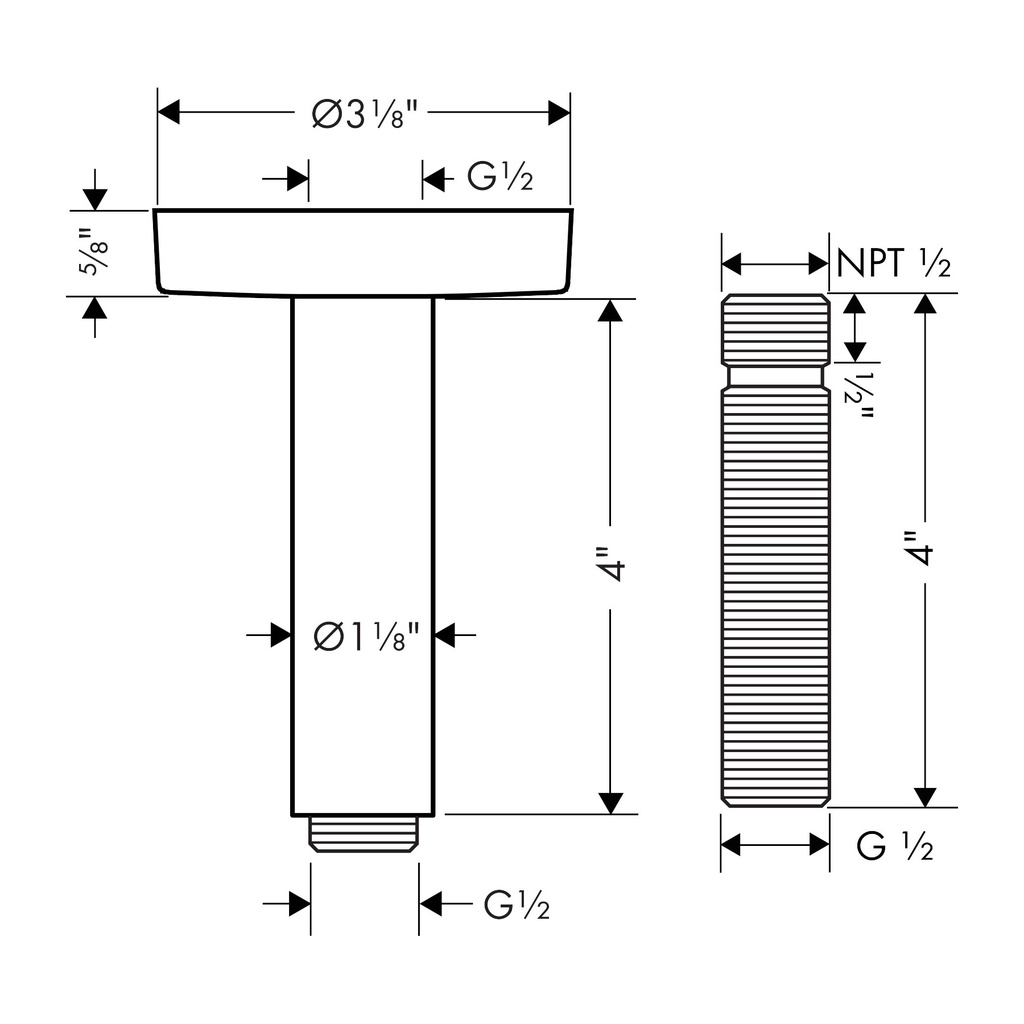 Hansgrohe 27393701 Extension Pipe For Ceiling Mount, 4"