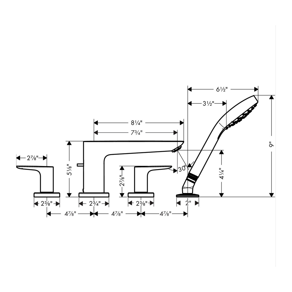 Hansgrohe 71744141 Talis E 4-Hole Roman Tub Set Trim With 1.8 Gpm Handshower