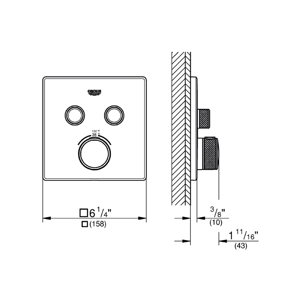 Grohe 29141A00 Single Function Thermostatic Valve Trim Hard Graphite