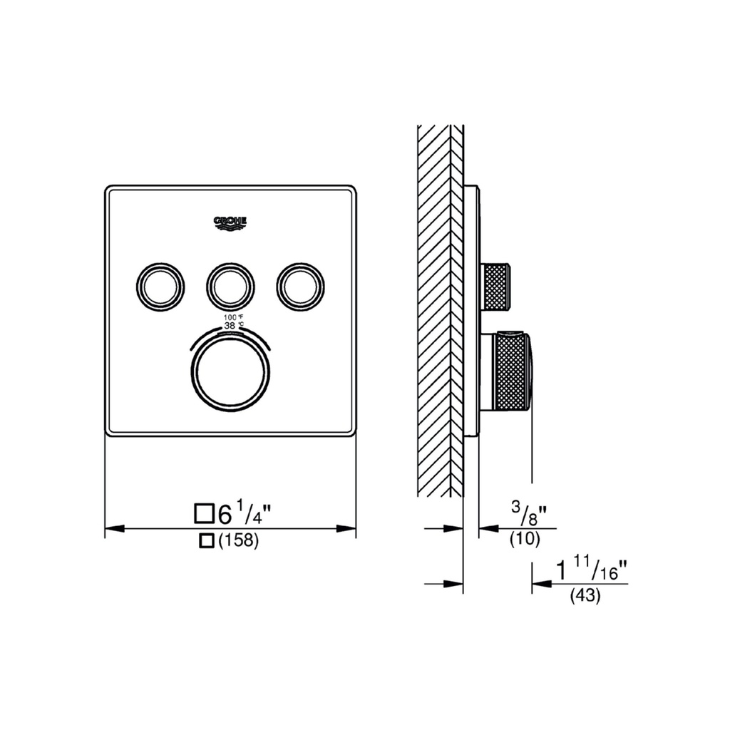 Grohe 29142A00 Triple Function Thermostatic Valve Trim Hard Graphite