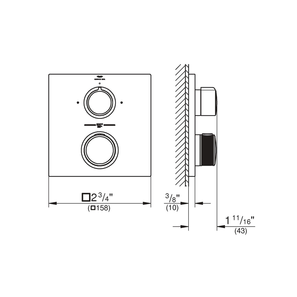 Grohe 29178001 Dual Function 2-Handle Thermostatic Valve Trim Chrome