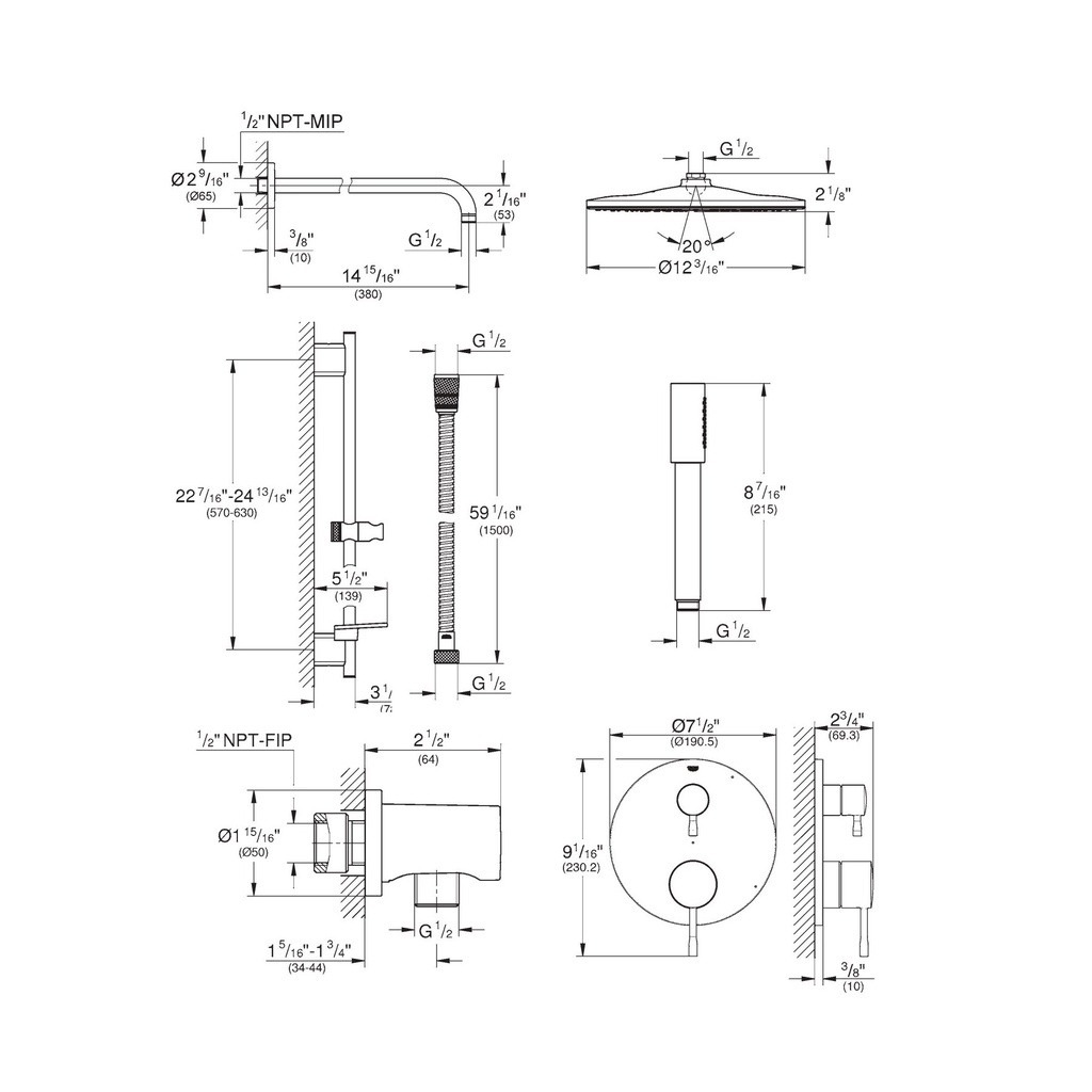 Grohe 29430GN0 Timeless PBV Rain Shower Set 1.75Gpm Us Brushed Cool Sunrise