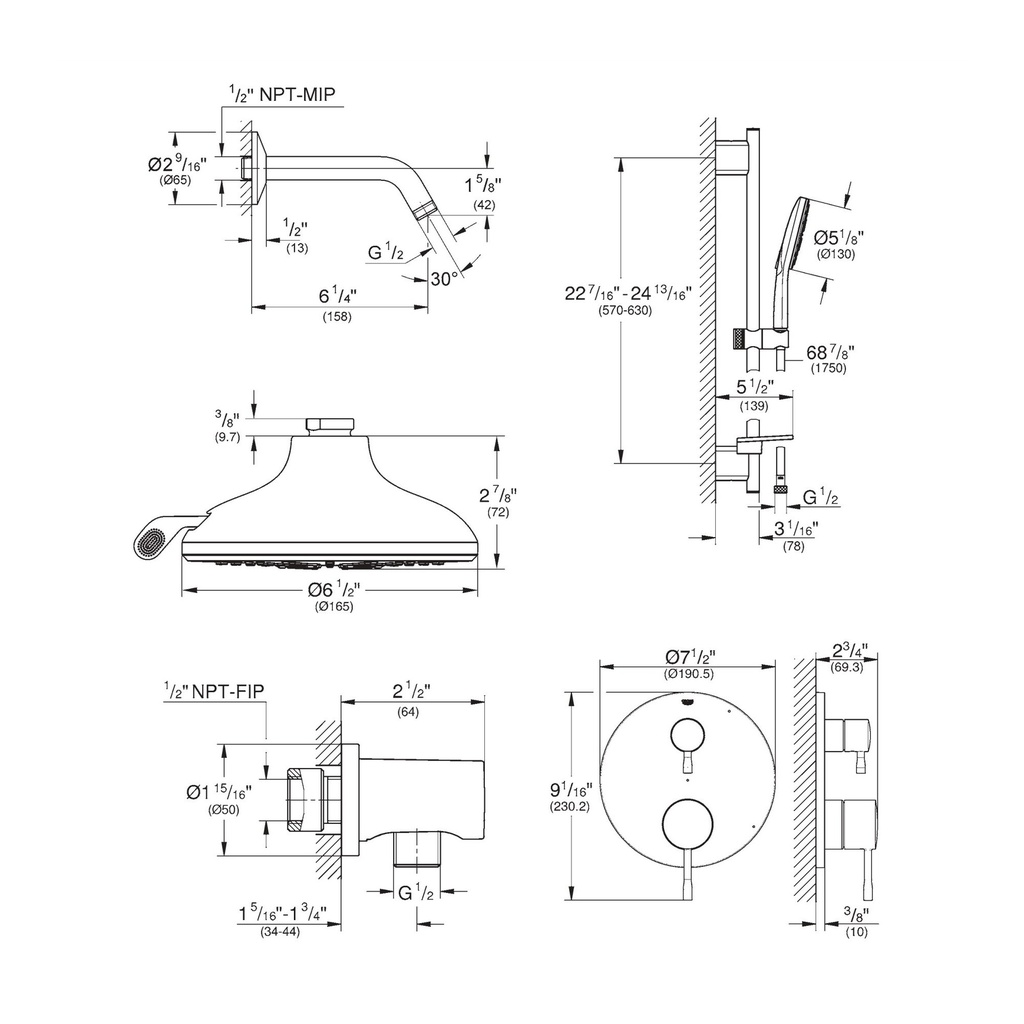Grohe 29431EN0 Timeless PBV Shwr Set 1.75Gpm Us Brushed Nickel