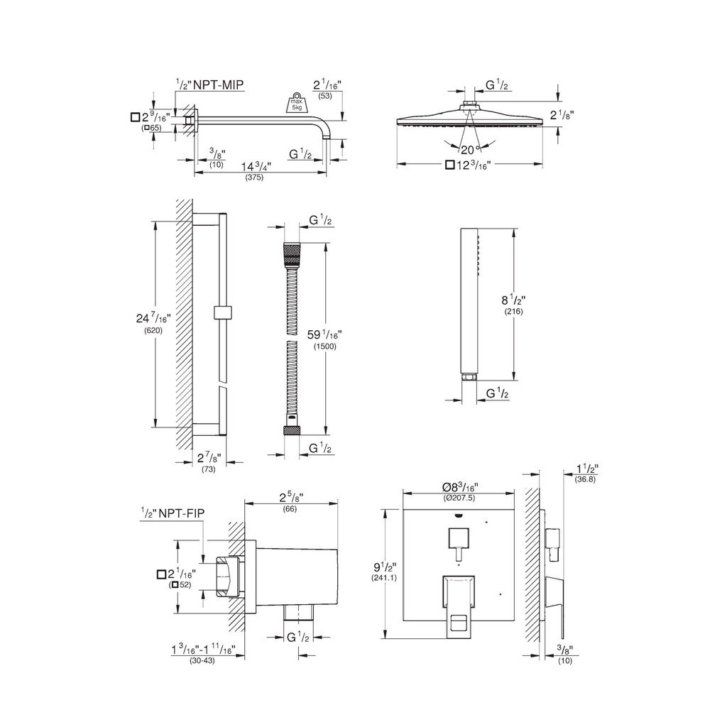 Grohe 29432GN0 Eurocube PBV Rain Shower Set 1.75Gpm Us Brushed Cool Sunrise
