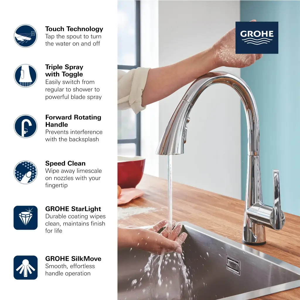 Grohe 30205002 Ladylux L2 Touch Triple Spray Pull-Down Chrome