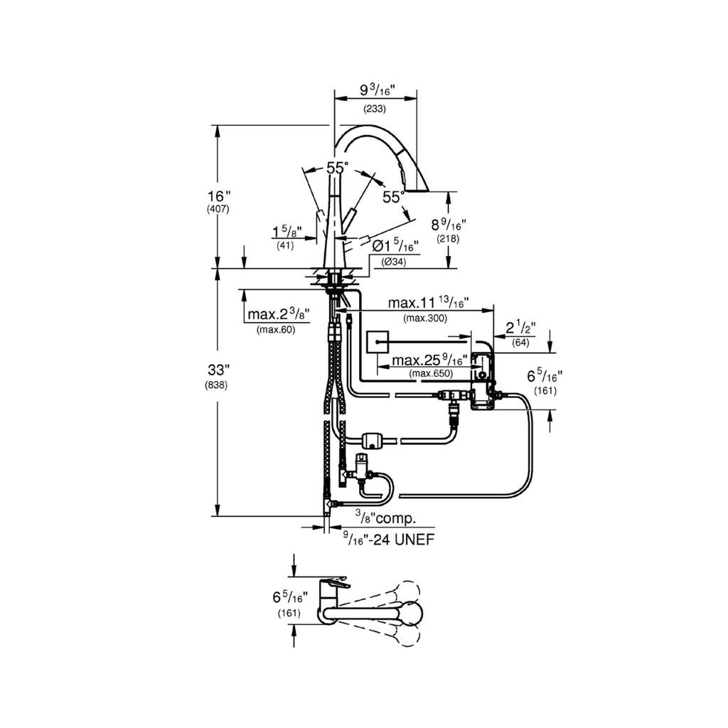 Grohe 30205002 Ladylux L2 Touch Triple Spray Pull-Down Chrome