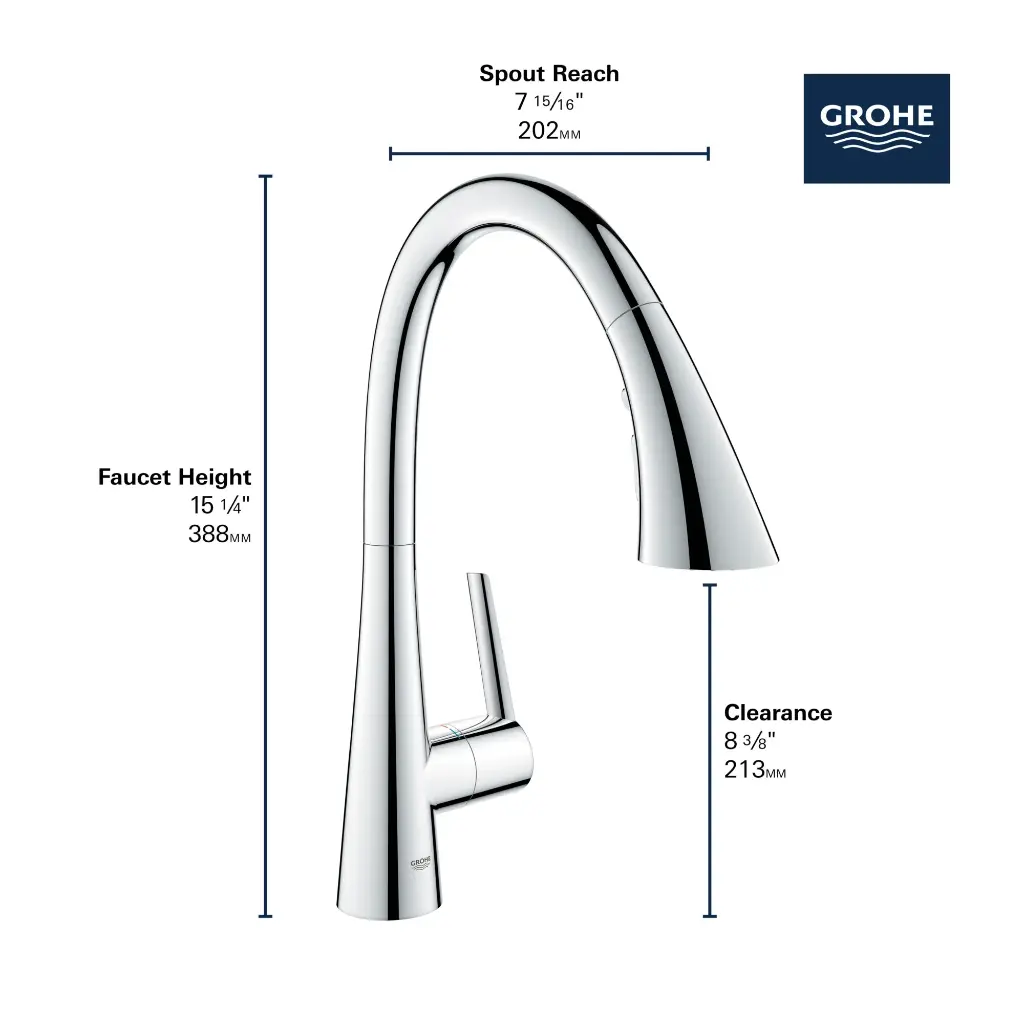 Grohe 303682432 Single Handle Pull Down Triple Spray Bar Faucet  6.6 L/Min (1.75 Gpm) Matte Black