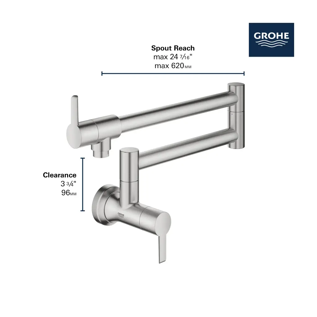 Grohe 31075GN2 2-Handle Wall Mount Pot Filler Brushed Cool Sunrise