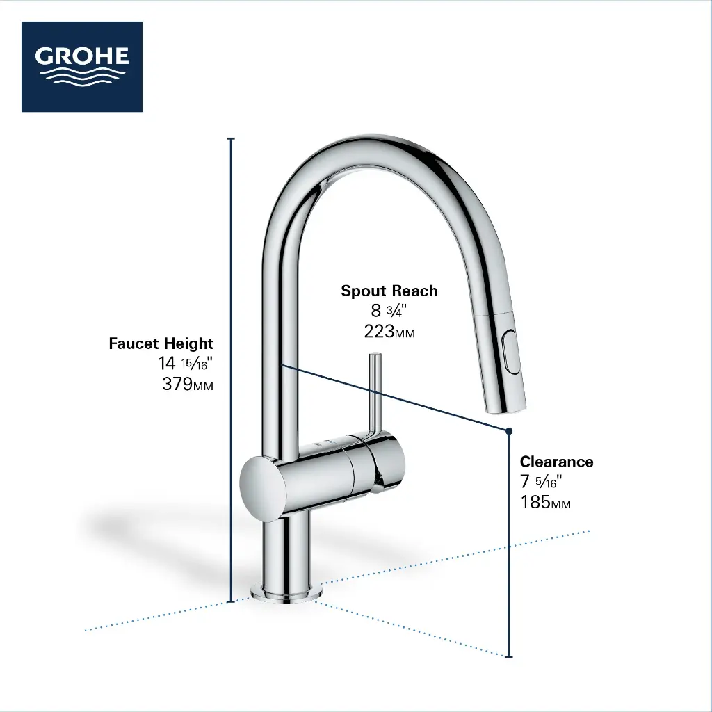 Grohe 31378GN3 Minta Single Handle Pull Down Kitchen Faucet Dual Spray 6.6 L/Min (1.75 Gpm) Brushed Cool Sunrise