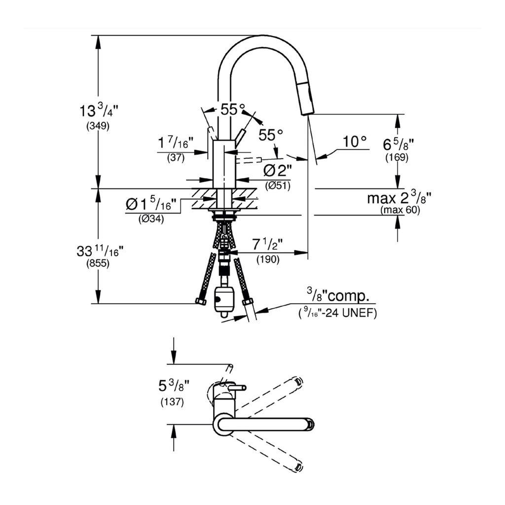 Grohe 31479Gn1 Single Handle Pull Down Bar Faucet 6.6 L/Min (1.75 Gpm) Brushed Cool Sunrise