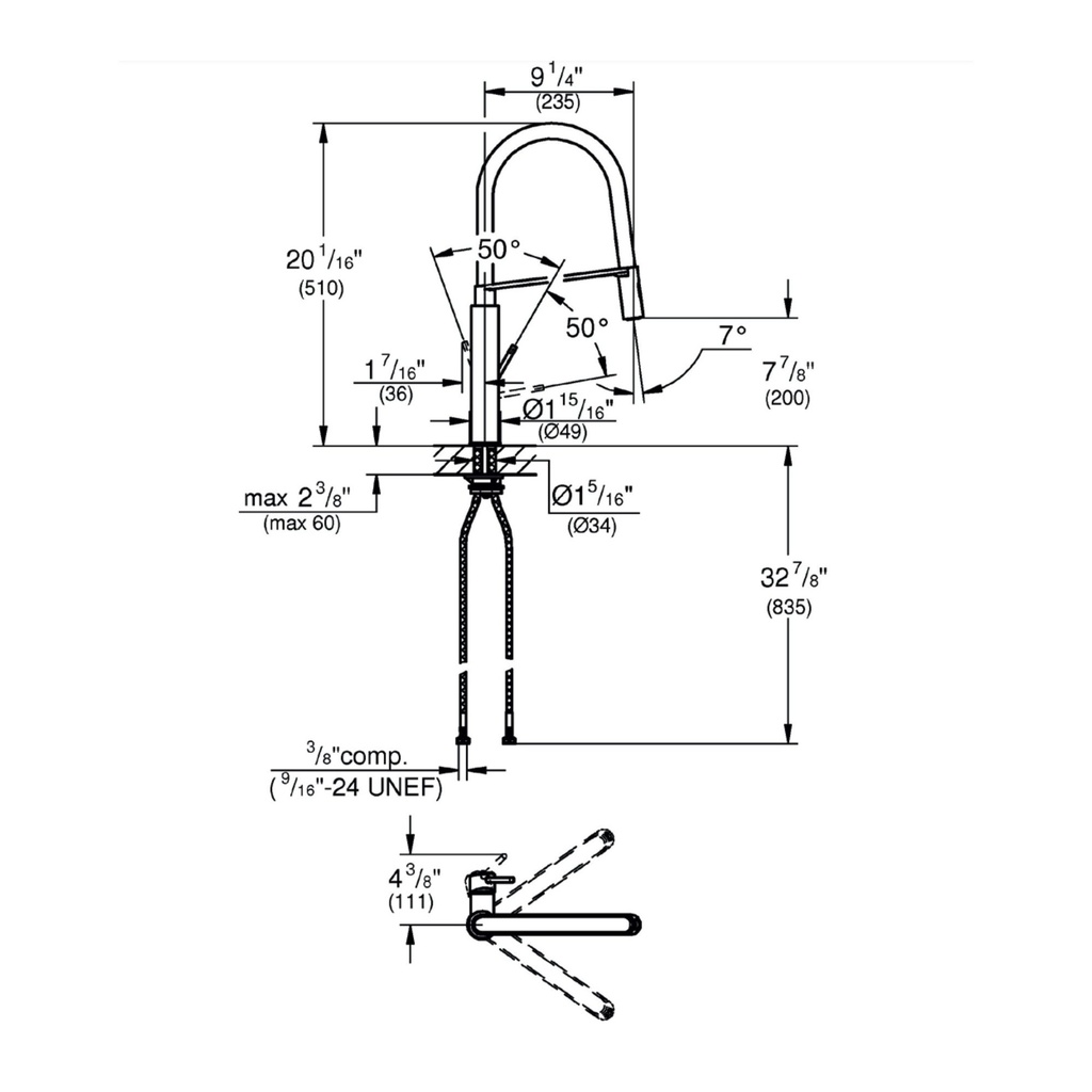 Grohe 31492GN0 Concetto Single Handle Semi-Pro Dual Spray Kitchen Faucet 6.6 L/Min (1.75 Gpm) Brushed Cool Sunrise