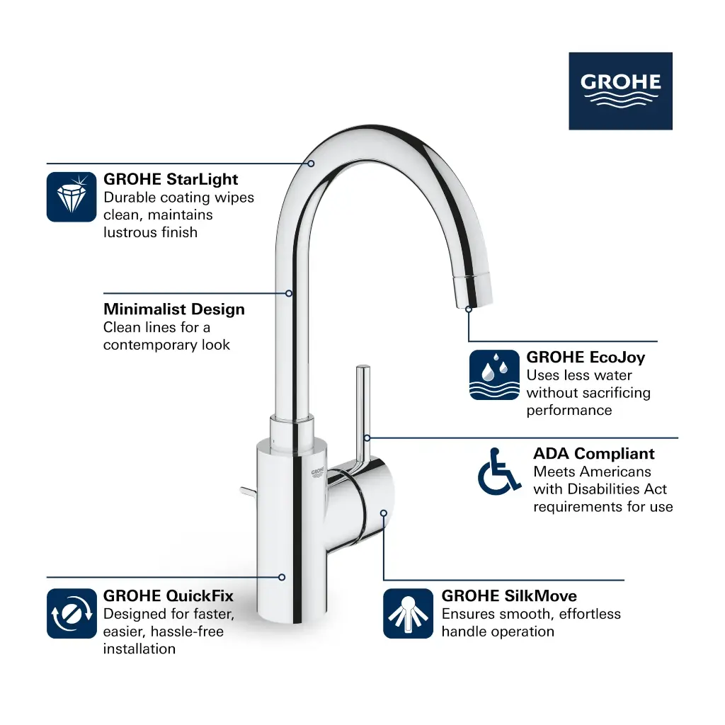 Grohe 32138GN2 Single Hole Single-Handle L-Size Bathroom Faucet 4.5 L/Min (1.2 Gpm) Brushed Cool Sunrise