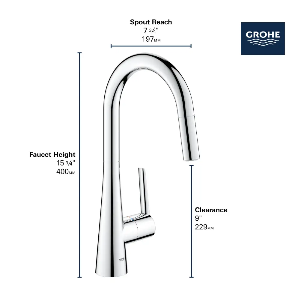 Grohe 32226GN3 Zedra Single Handle Pull Down Kitchen Faucet Dual Spray 6.6 L/Min (1.75 Gpm) Brushed Cool Sunrise
