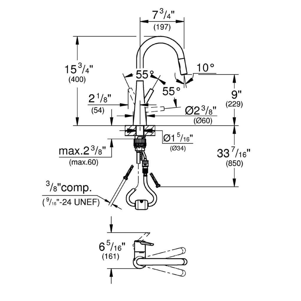 Grohe 32226GN3 Zedra Single Handle Pull Down Kitchen Faucet Dual Spray 6.6 L/Min (1.75 Gpm) Brushed Cool Sunrise