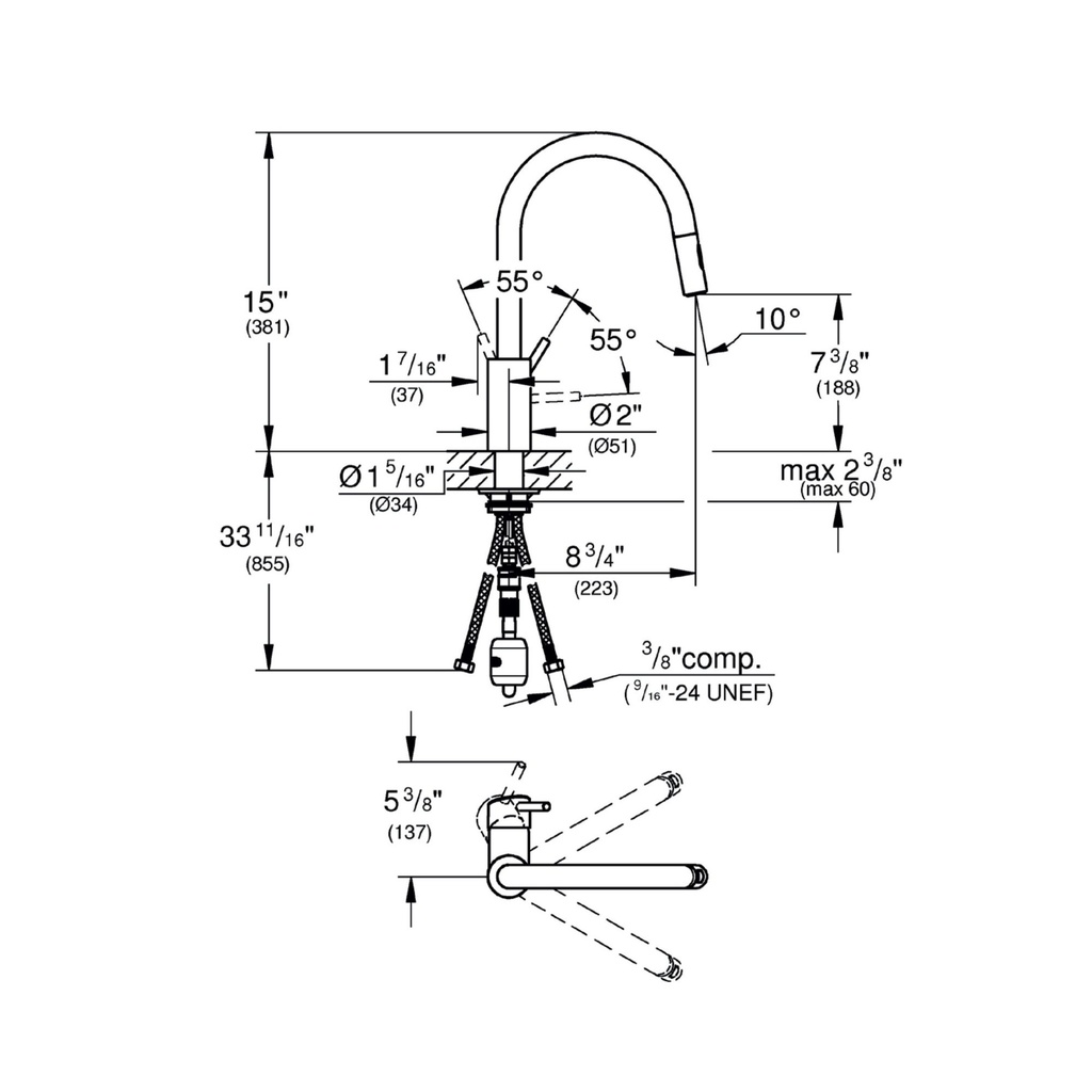 Grohe 326652433 Concetto Dual Spray Pull-Down Kitchen Faucet Matte Black