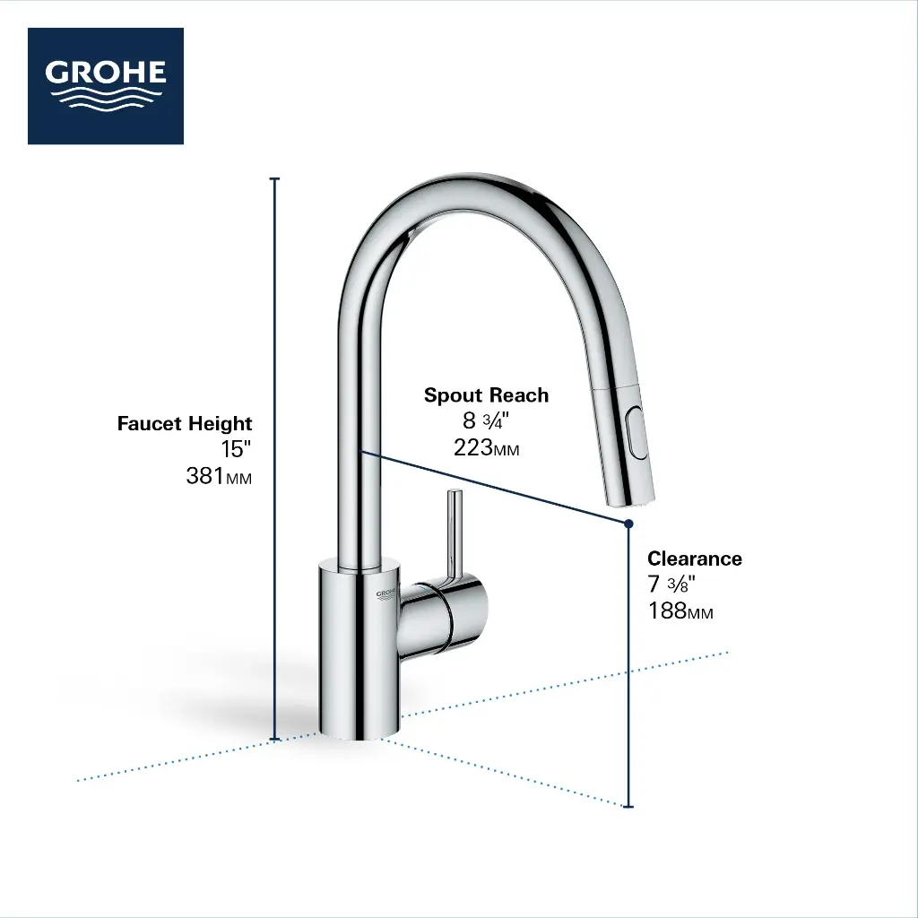 Grohe 32665GN3 Concetto Single Handle Pull Down Kitchen Faucet Dual Spray 6.6 L/Min (1.75 Gpm) Brushed Cool Sunrise