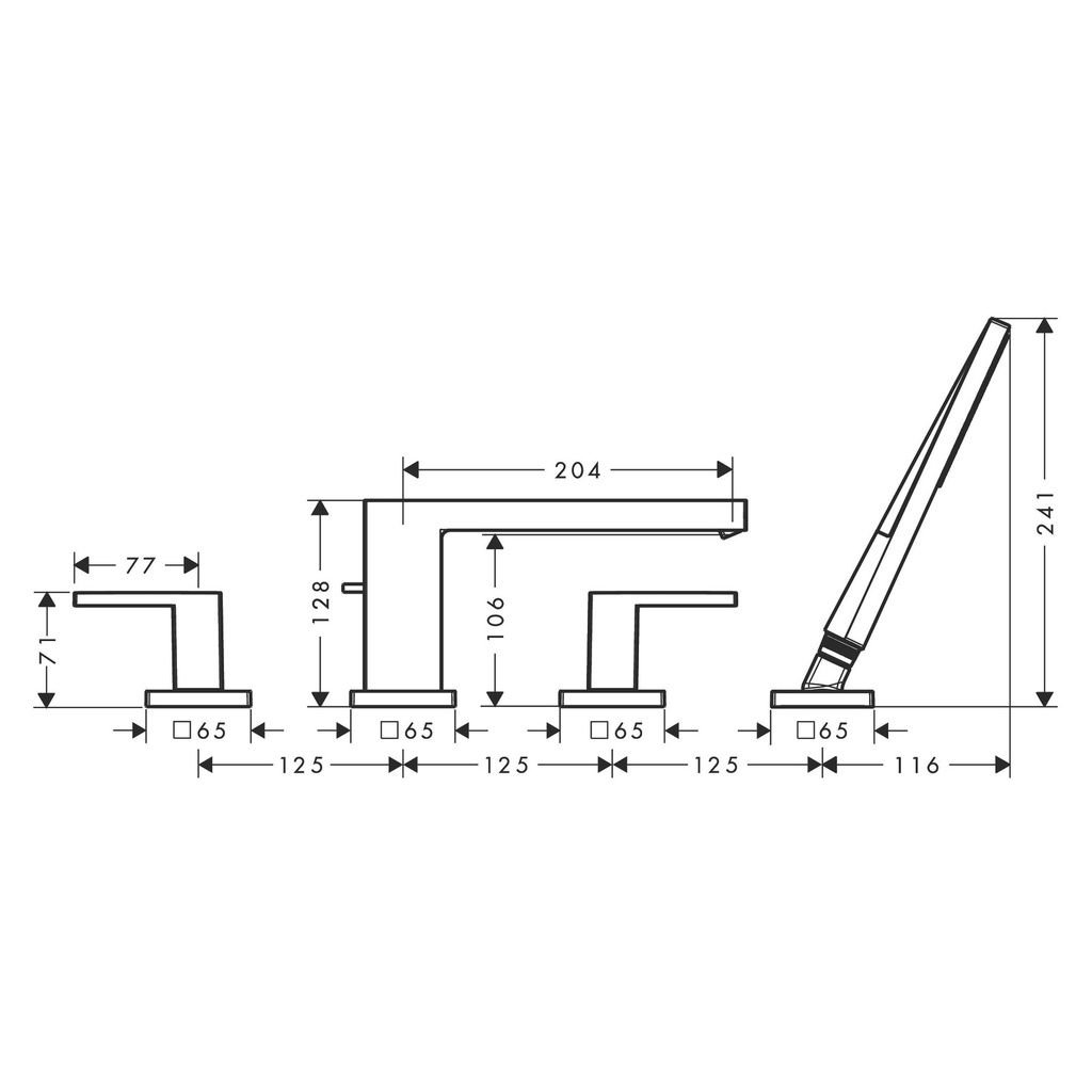 Hansgrohe 73444001 Tecturis E 4-Hole Roman Tub Set Trim With 1.75 Handshower Chrome