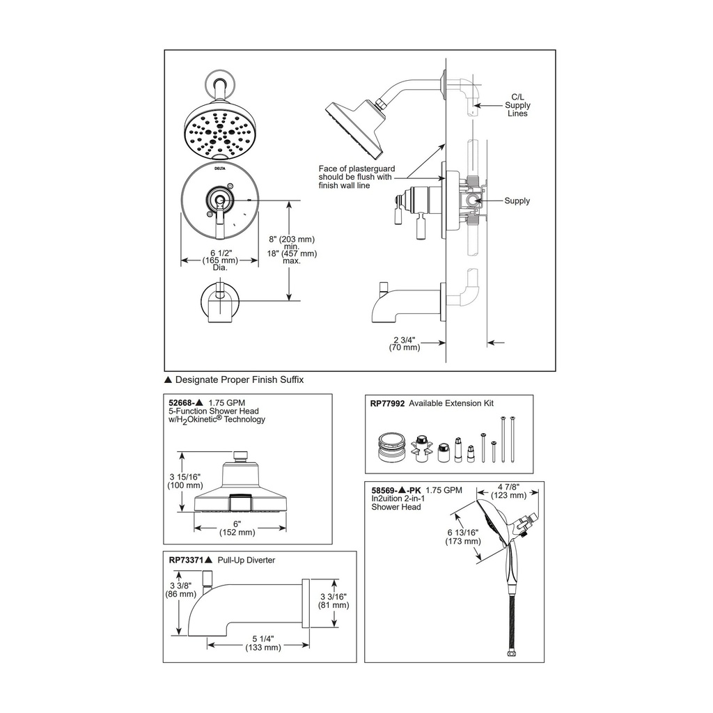 Delta T17435-I Saylor 17 Series Tub & Shower Trim with In2ition Chrome