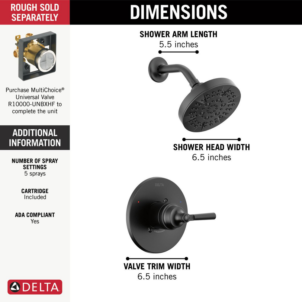 Delta T14235-BL Saylor Monitor 14 Series Shower Trim Matte Black