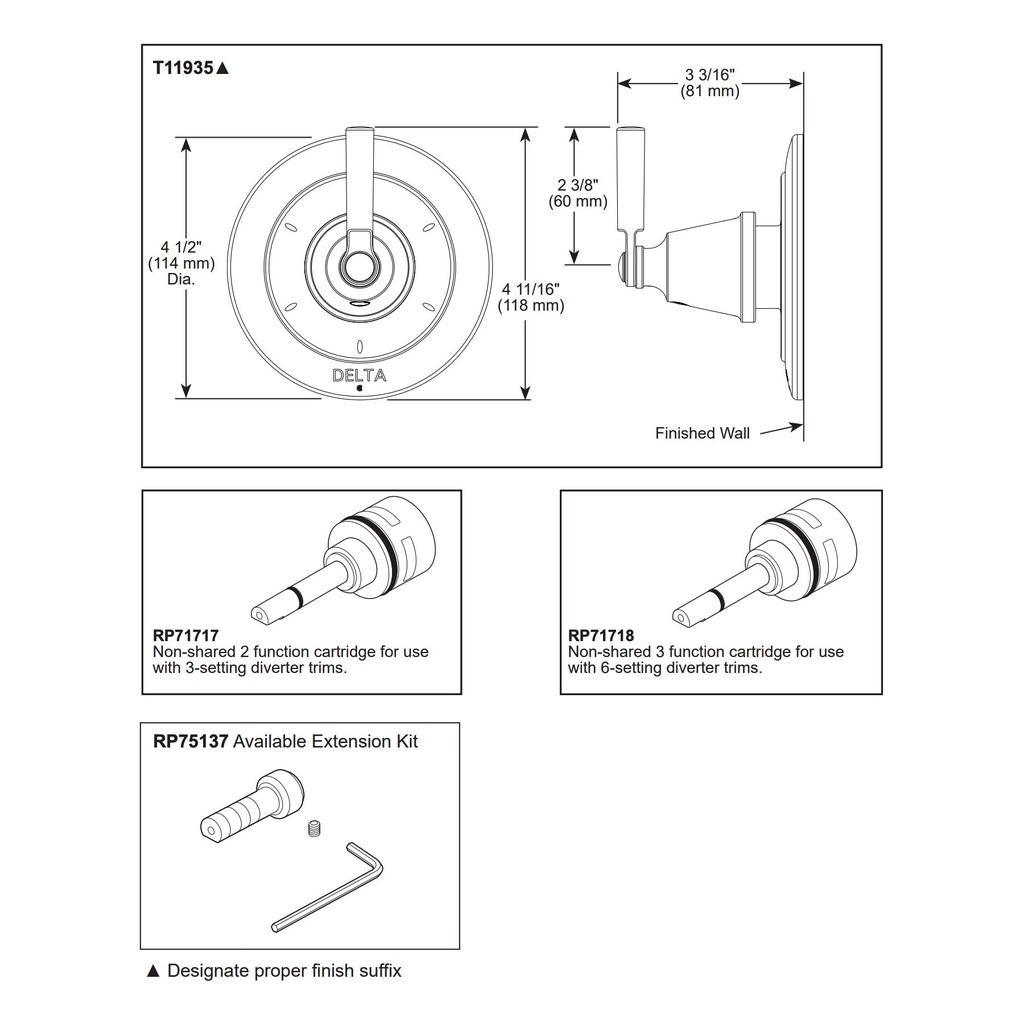 Delta T11935-SS Saylor 6 Setting Diverter Trim Stainless