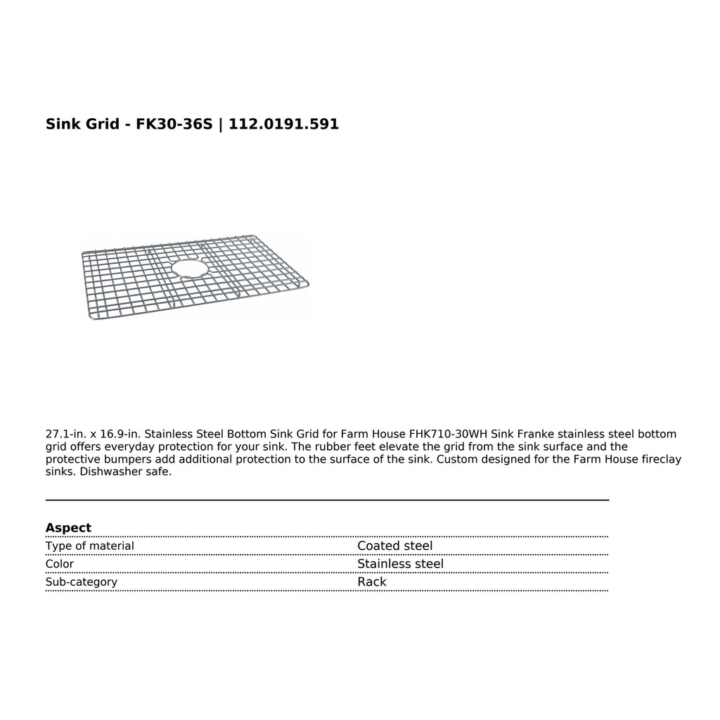 Franke FK30-36S Bottom Grid Ss Fireclay