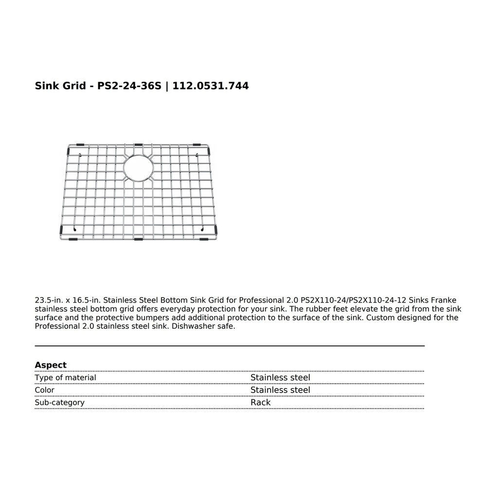 Franke PS2-24-36S Bottom Grid Ss Professional Series 2.0
