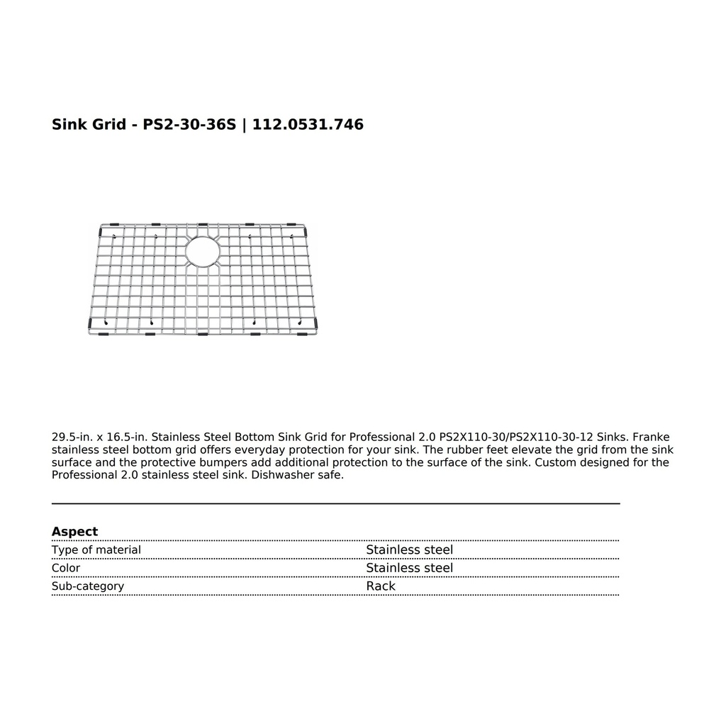 Franke PS2-30-36S Bottom Grid Ss Professional Series 2.0