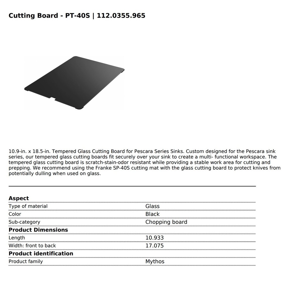 Franke PT-40S Glasscutting Board For Pescara