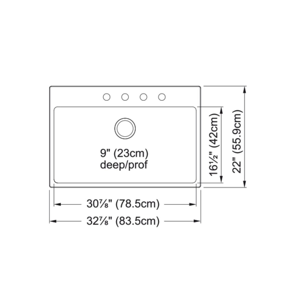 Kindred BSL2233-9-4 Brookmore Single Bowl Top Mount Sink