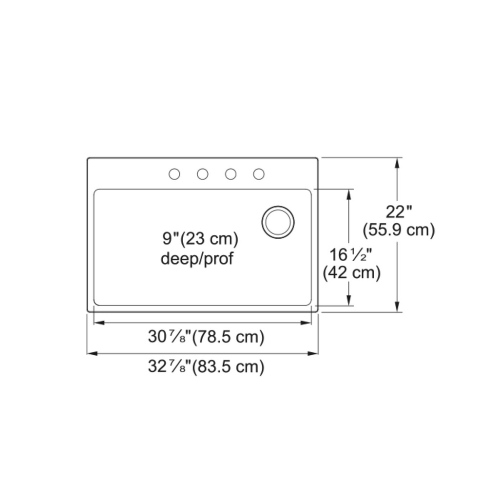 Kindred BSL2233-9-4OW Brookmore Single Bowl Top Mount Sink Offset
