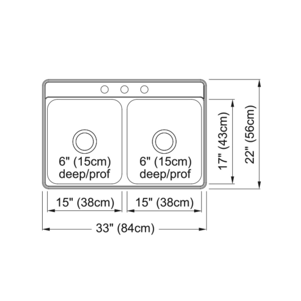 Kindred CDLA3322-6-3 Sink Top Mount Double Bowl SS Sink