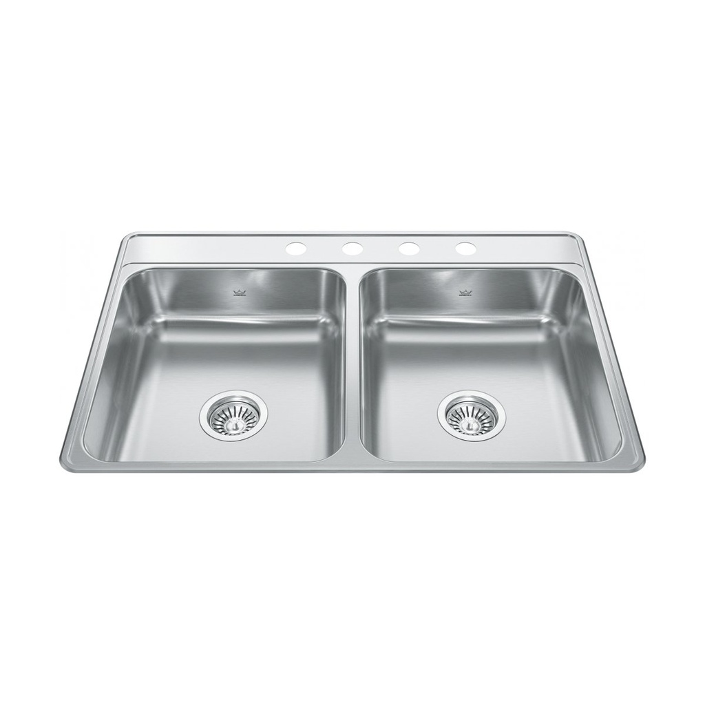 Kindred CDLA3322-6-4 Double Bowl Sinks 22 Gauge 4 Faucet Holes