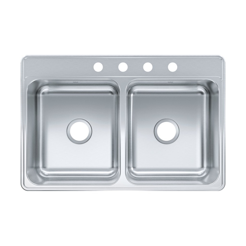 Kindred CDLA3322-7-4 Double Bowl Sinks 22 Gauge 4 Faucet Holes