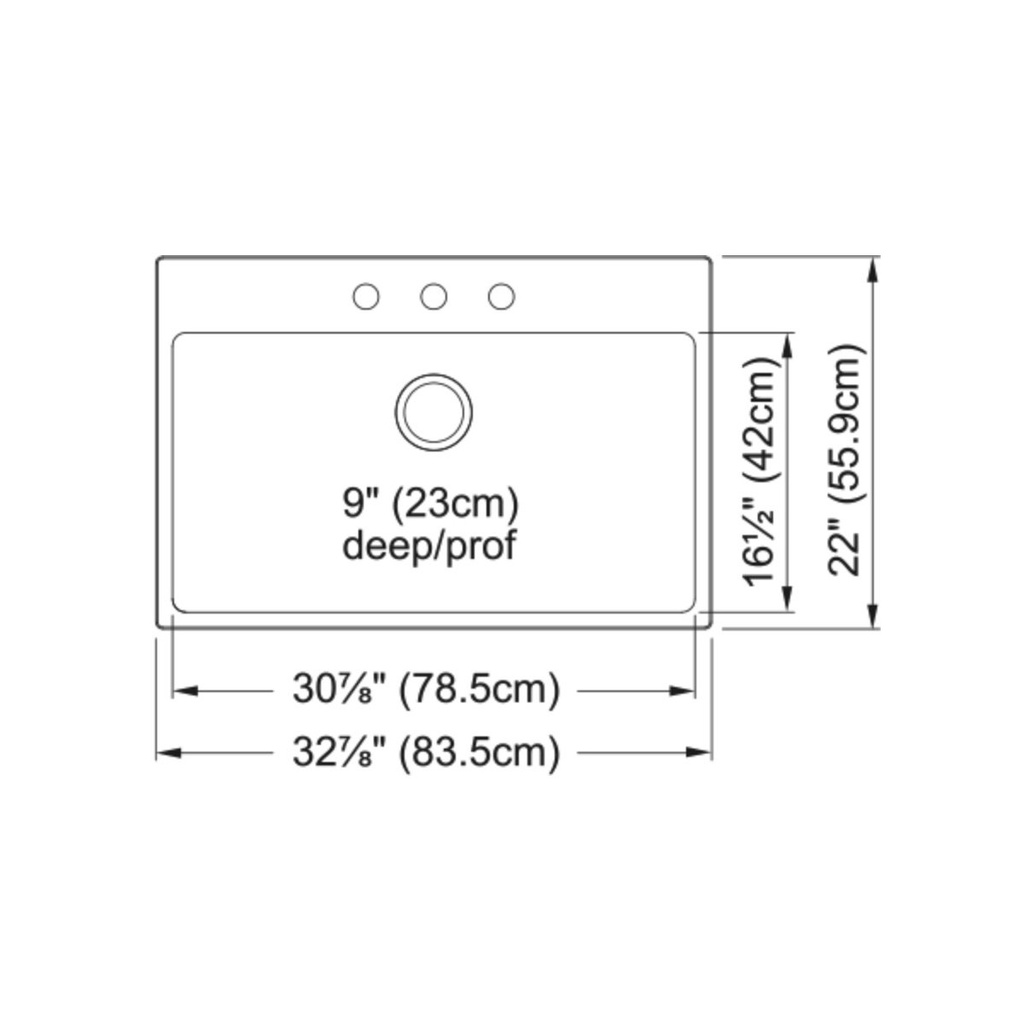 Kindred BSL2233-9-3 Brookmore Single Bowl Top Mount Sink