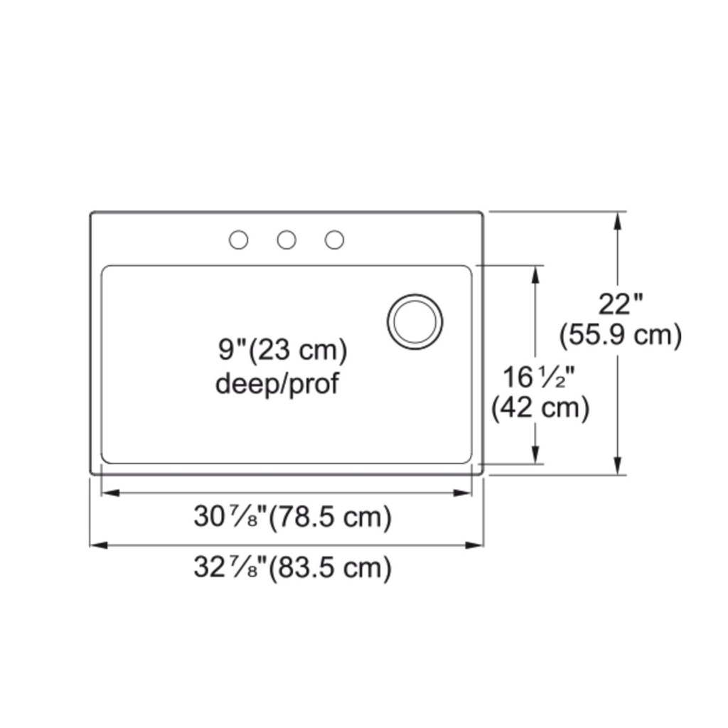 Kindred BSL2233-9-3OW Brookmore Single Bowl Top Mount Sink Offset