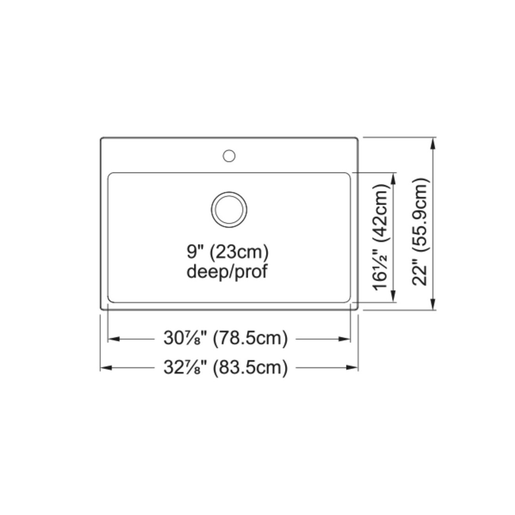 Kindred BSL2233-9-1 Brookmore Single Bowl Top Mount Sink